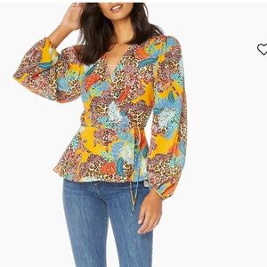 NWT $328 Robert Graham Elise Animal Print Wrap Blouse Top Sz XS Balloon Floral